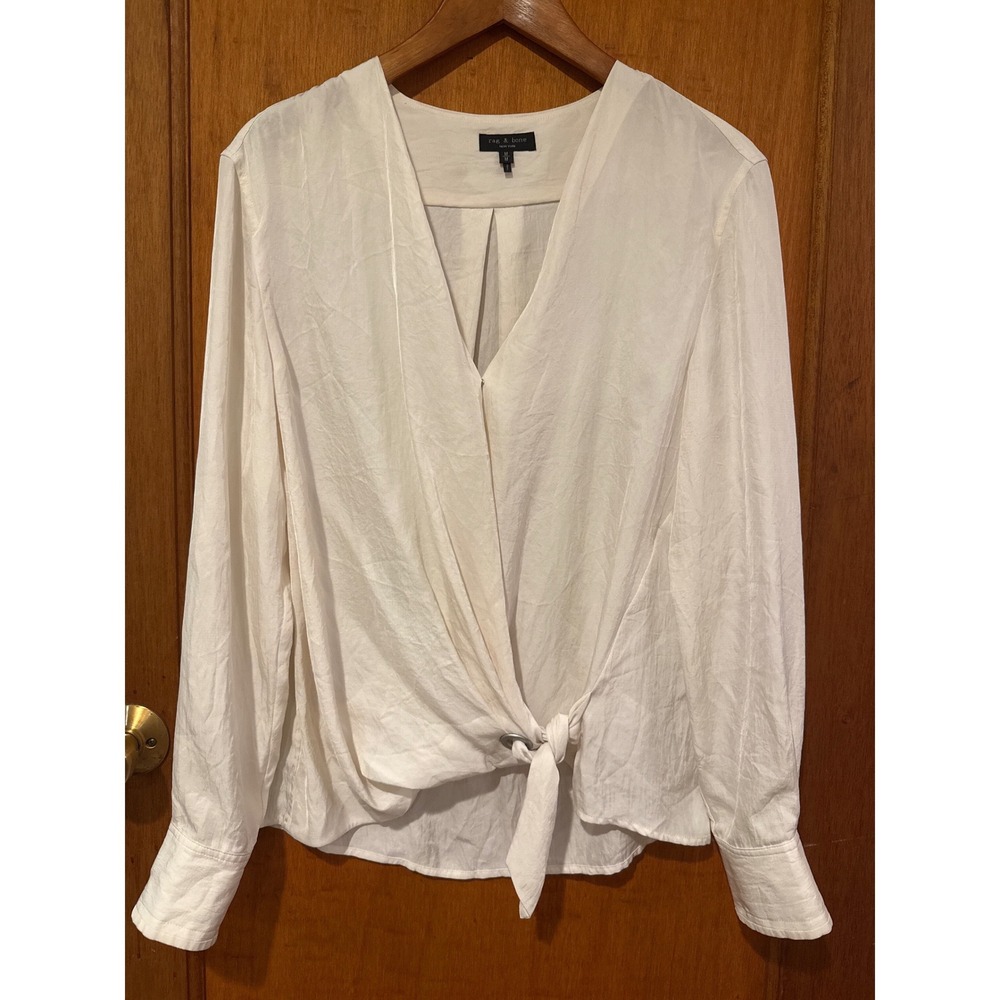 Rag & bone Medium blouse ivory wrap cross‎ front tie v-neck